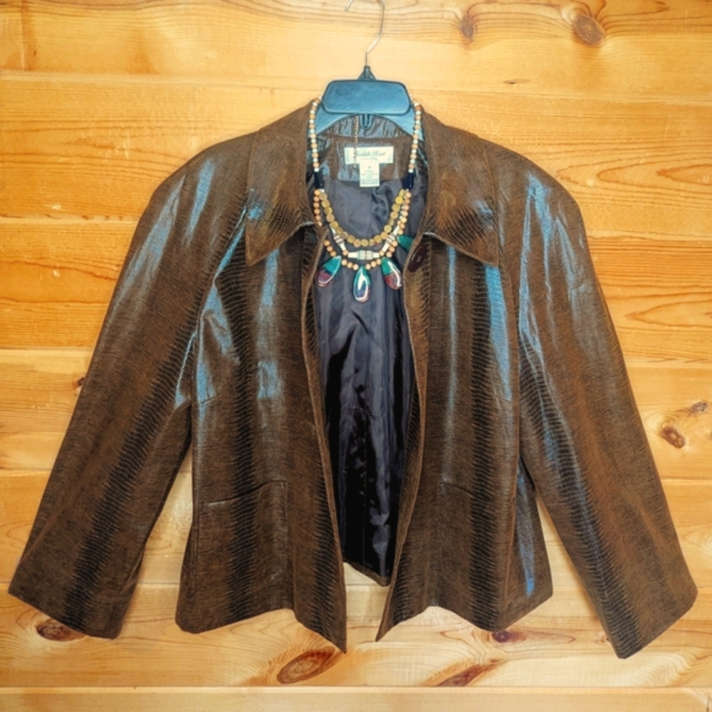 Judith Hart Women's Vintage Wetlook Brown Reptile Textured Blazer